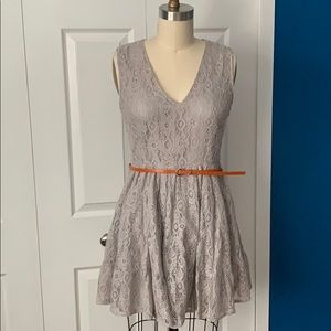 Sleeveless Belted Lace Dress